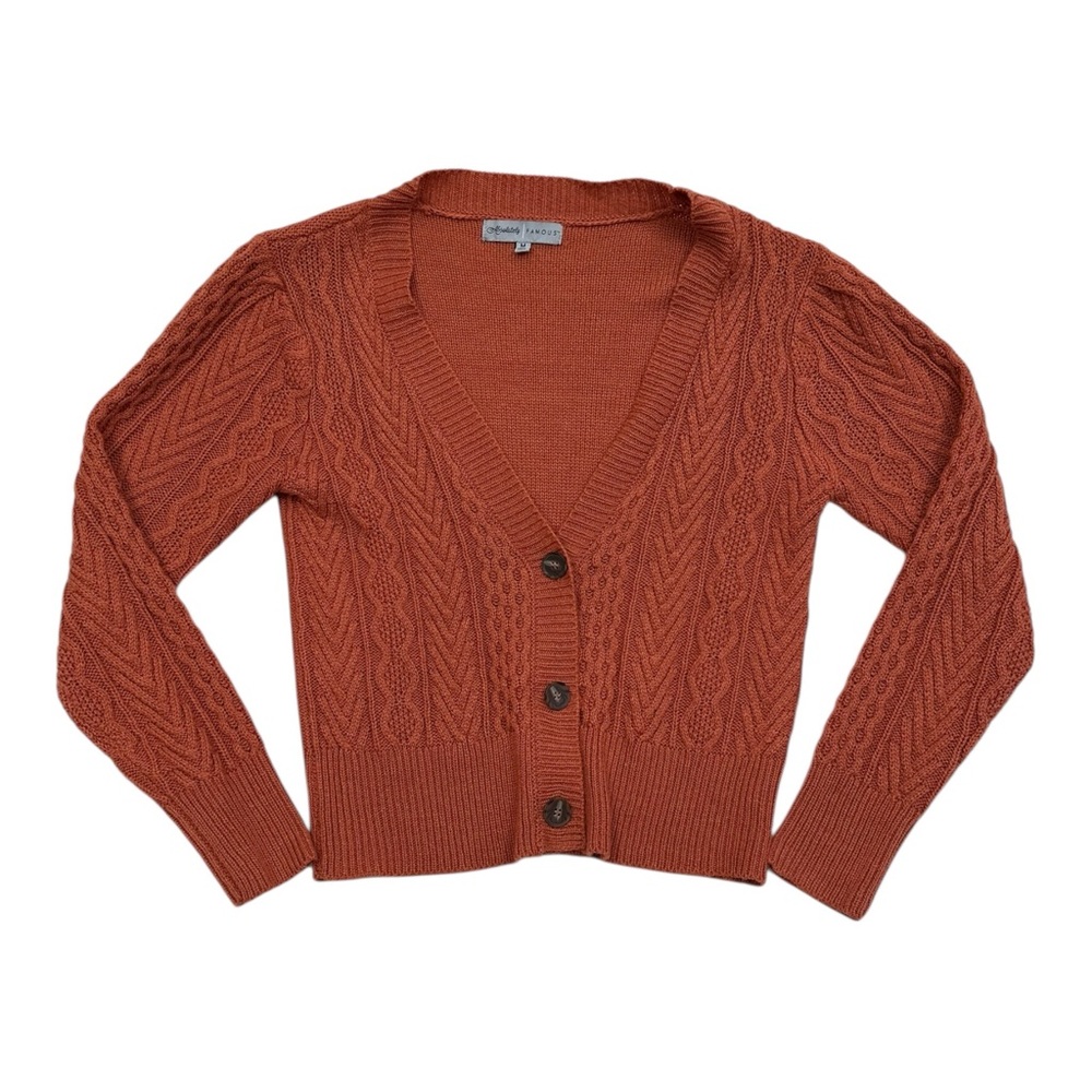 Absolutely Famous Rust Cable Knit Cardigan - Size Medium